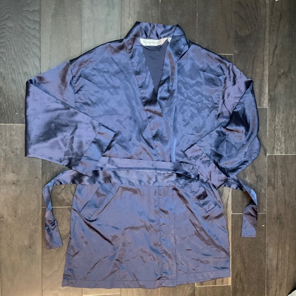 Victorias Secret Womens Robe Dark Blue Navy Silky Tie 3/4 Sleeve One Size - Picture 4 of 10